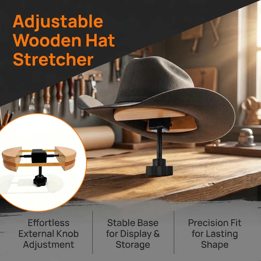 Repacego Adjustable Wooden Hat Stretcher External Knob Heavy Duty Hat Shaper for Cowboy Baseball Hats, Anti-Shrink Display Stand