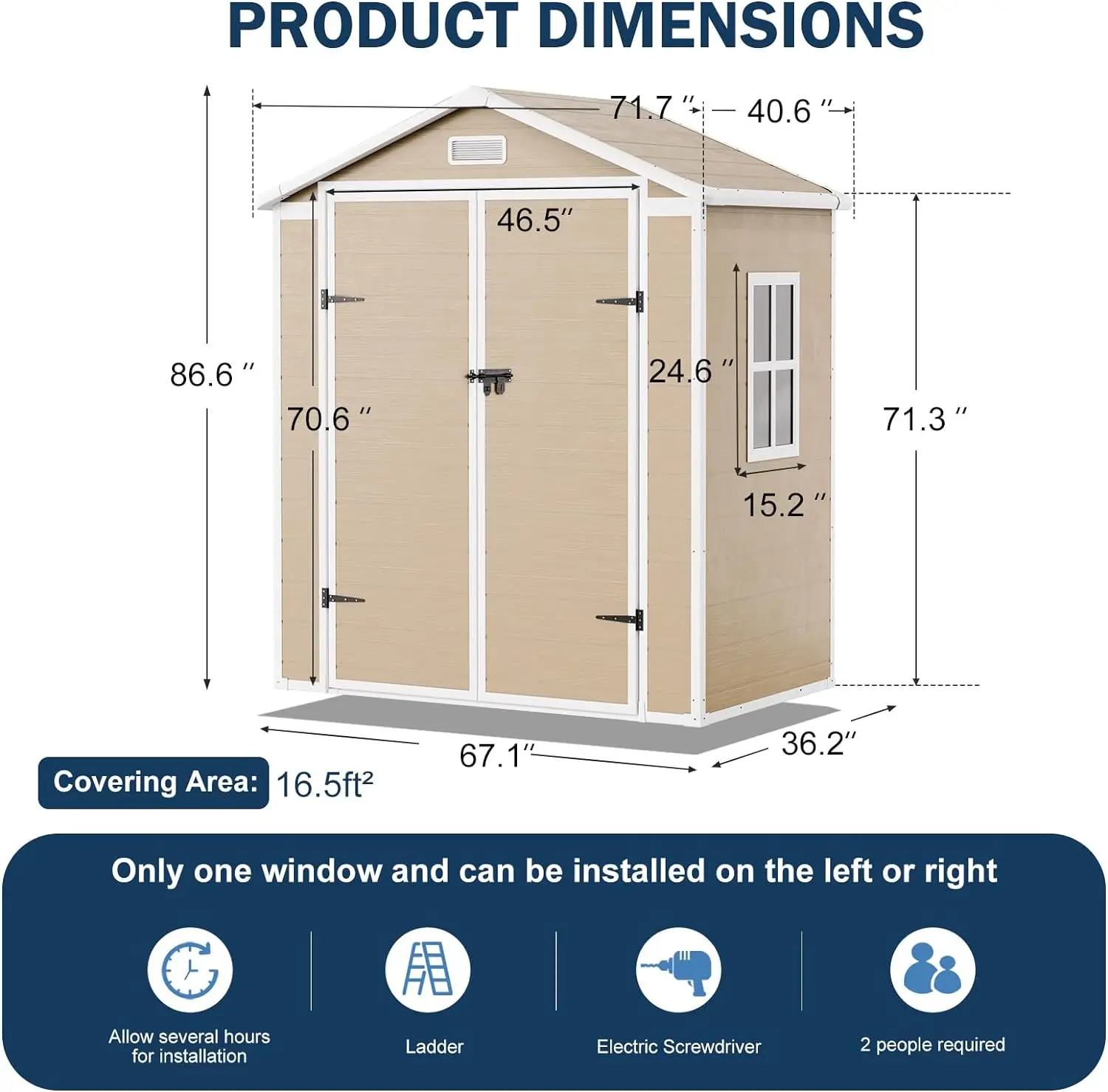 Imagem -04 - Impermeável Resina Armazenamento Galpão com Piso e Janela Porta Dupla Fechável para Bicicleta Luz Marrom Jardim 6x3 ft