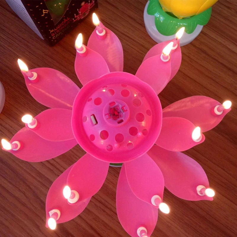 Beautiful Singing Blossom Lotus Flower Candle Music Candle Rotating Musical Candle for Grandparents Birthday Surprise