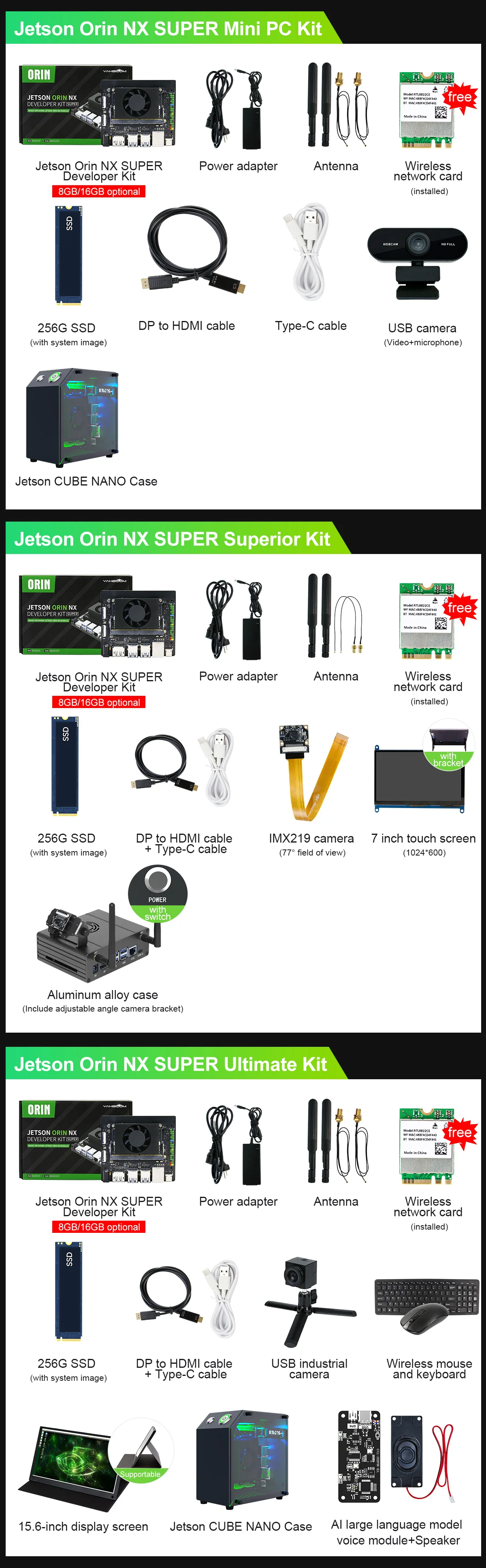 Jetson Orin NX Developer Kit Super Version mit offiziellem Core-Modul 8G/16G RAM Kostenlose 256 GB SSD bis 117/157 TOPS Computing Power – Detail 4