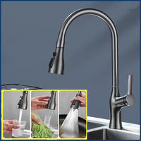 3 Function Stream Sprayer Brass Pull Out Sink Faucet Single Handle Single Hole 360° Rotation Vertical Curved Kitchen Gourmet Tap
