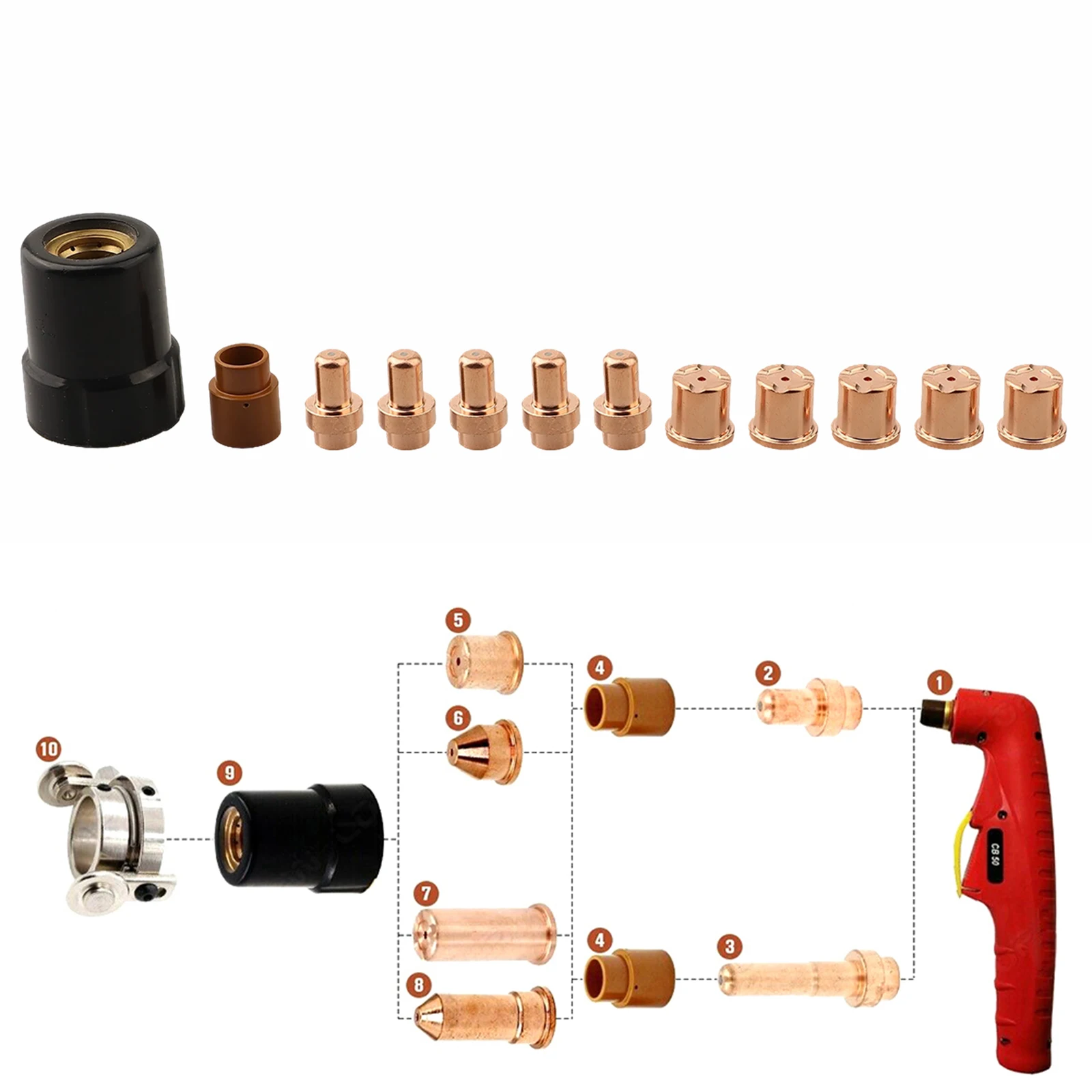 For Eastwood Plasma Cutting Electrode Tips Set Compatible with For VersaCut 40 Includes Protective Cup and Rings