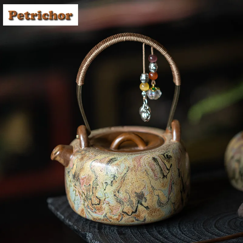 

145 мл Дуньхуан, ручка для масляной живописи, китайский стиль, деревянный чайник, эстетический чайник для заварки чая, чайник с ситечком