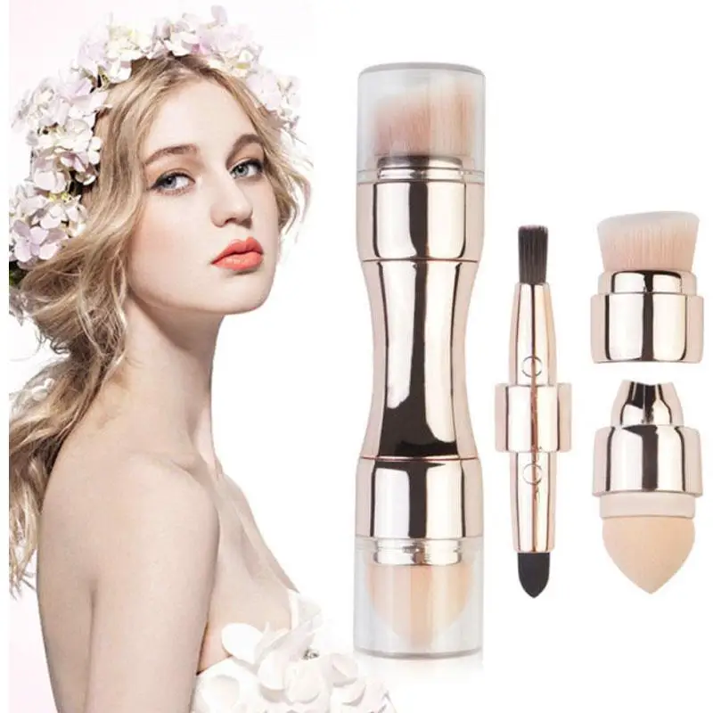

4 In 1 Makeup Brush Eyeshadow Eye Lip Face Concealing Blush Foundation Brush All In One Retractable Travel Size Makeup Brush