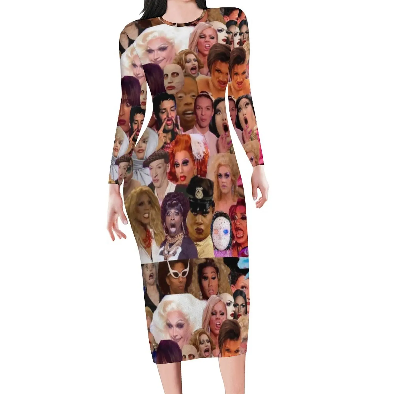 Drag Queen Dress Female Funny Memes Print Street Fashion Bodycon Dress Autumn Long Sleeve Club Dresses Pattern Big Size Clothes