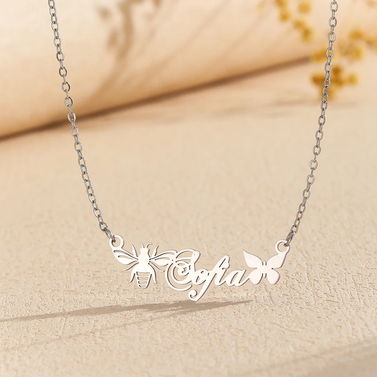 Cxwind Personalized Custom Name Necklace Hot Fashion Butterfly Graphic Stainless Steel Golden Choker Jewelry Gifts For Women