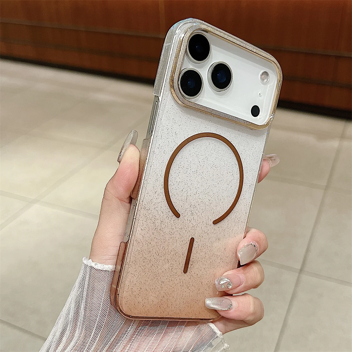 Para magsafe magnético glitter gradiente caso de telefone para iphone 17 ar 16e 16 15 plus 14 13 12 11 pro max claro duro capa traseira