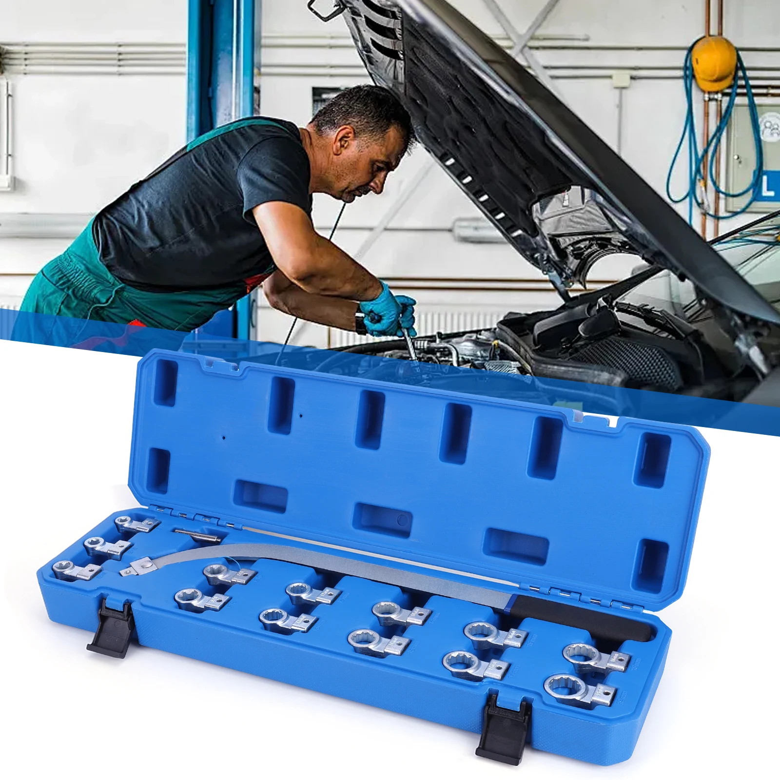 

15PCS Pulley Removal Tool Kit Idler Pulley Adjustment Wrench Belt Tension Tensioning Adjuster Lever Tool Fit for Most Vehicles