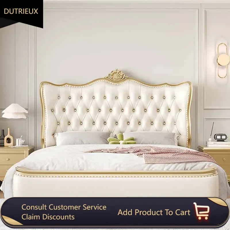 

High End European Double Bed Soft Waterproof Bedroom White Twin Queen Beds Wooden Sleeping 2 Person Camas De Casal Furniture