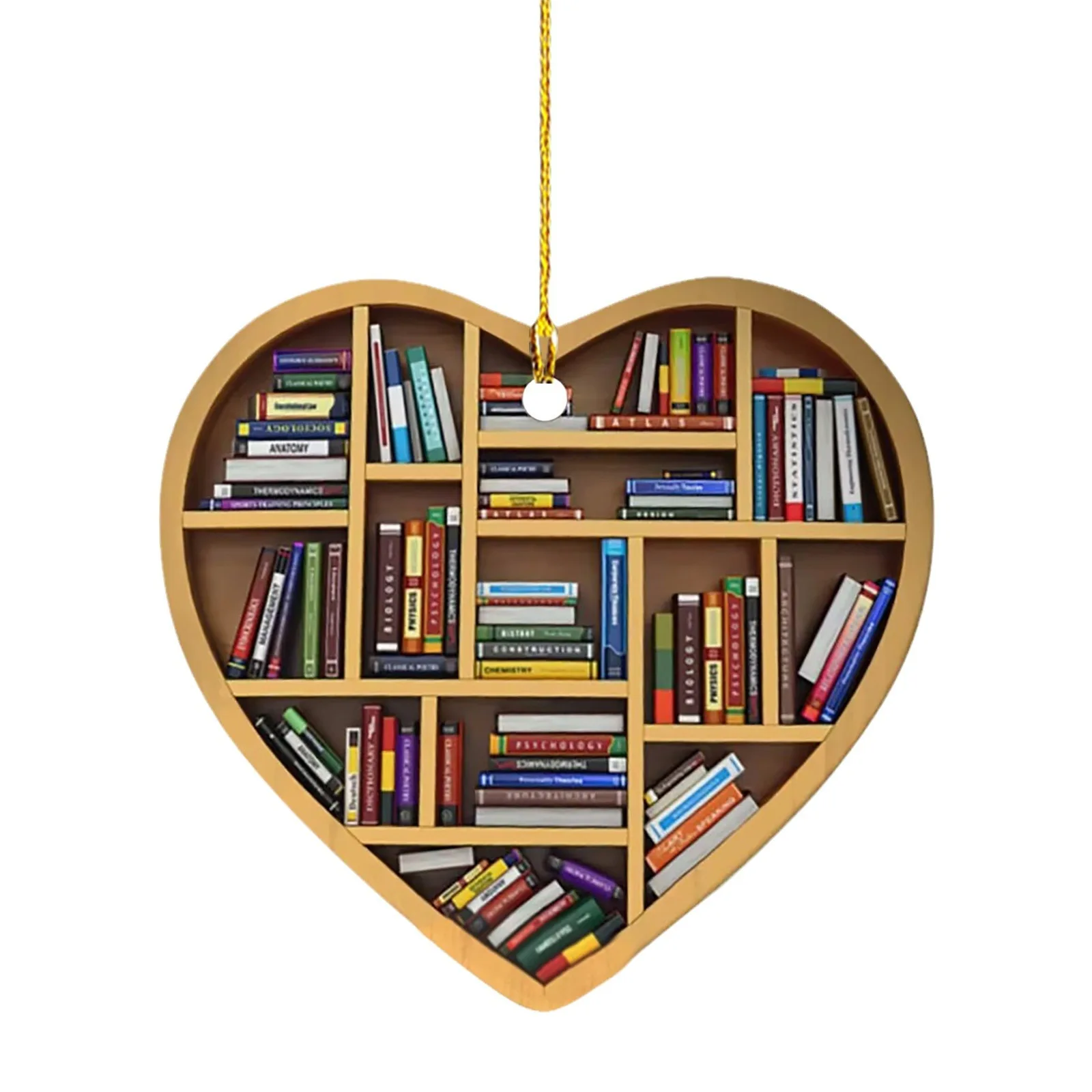 Heart Shaped Christmas Ornament Acrylic Bookshelf Xmas Tree Hanging Decorations 2D Flat Printed Book Gifts for Book Lovers ﻿