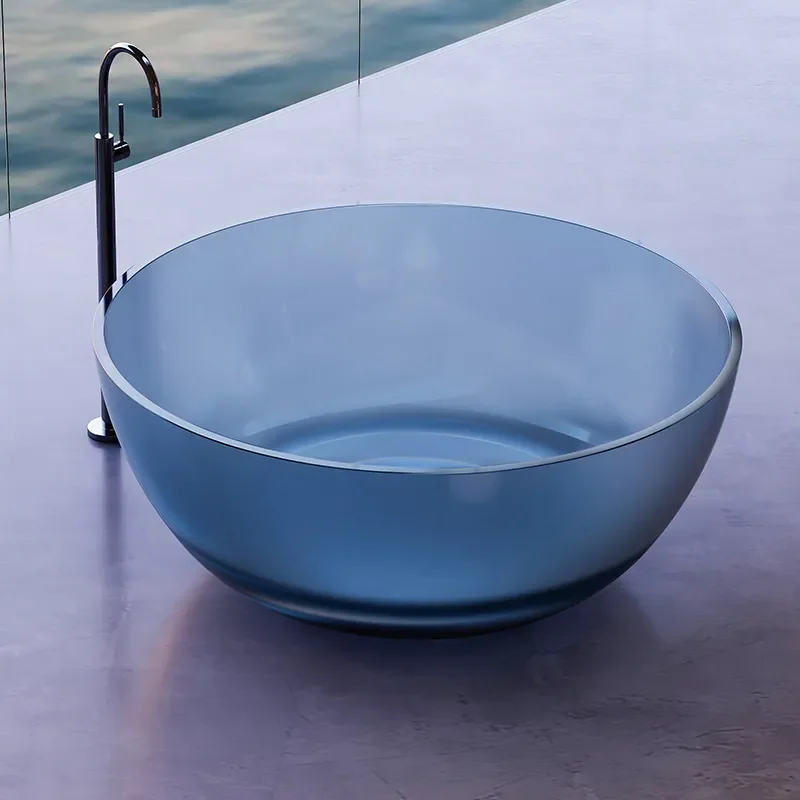 for Round Transparent Artificial Stone Bathtub Color Crystal Small Apartment Couple Bathtub Theme Hotel Homestay Bowl Bathtub