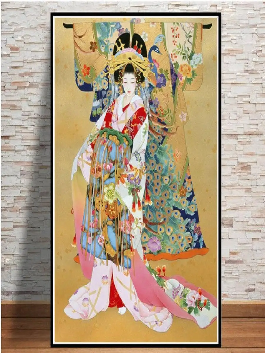 Elegant Japanese Geisha Woman Oil Painting Canvas Wall Art  Anime Poster Prints for Living Room Decor