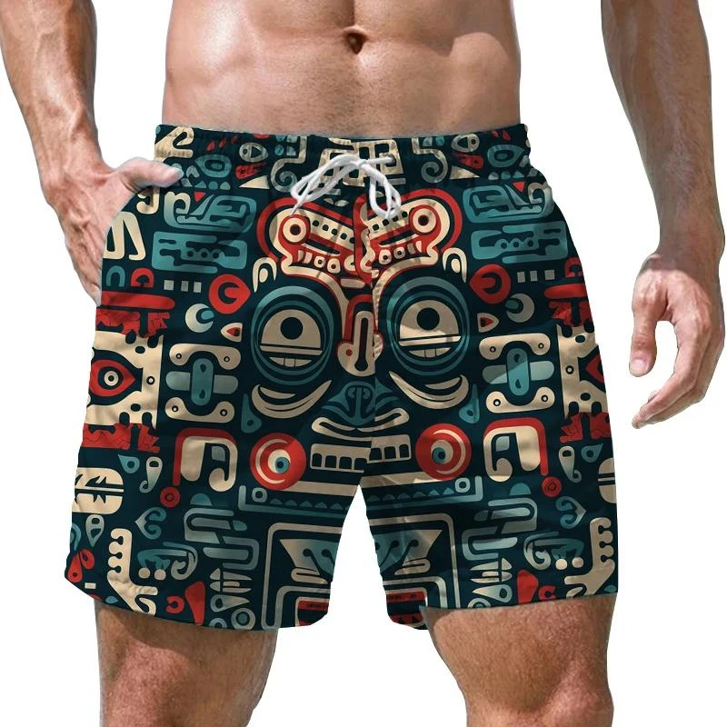 

New Fashion Hawaiian Tiki 3D Print Beach Shorts Casual Aloha Polynesia God Short Pants For Men Clothes Aloha Boy Trunks Shorts