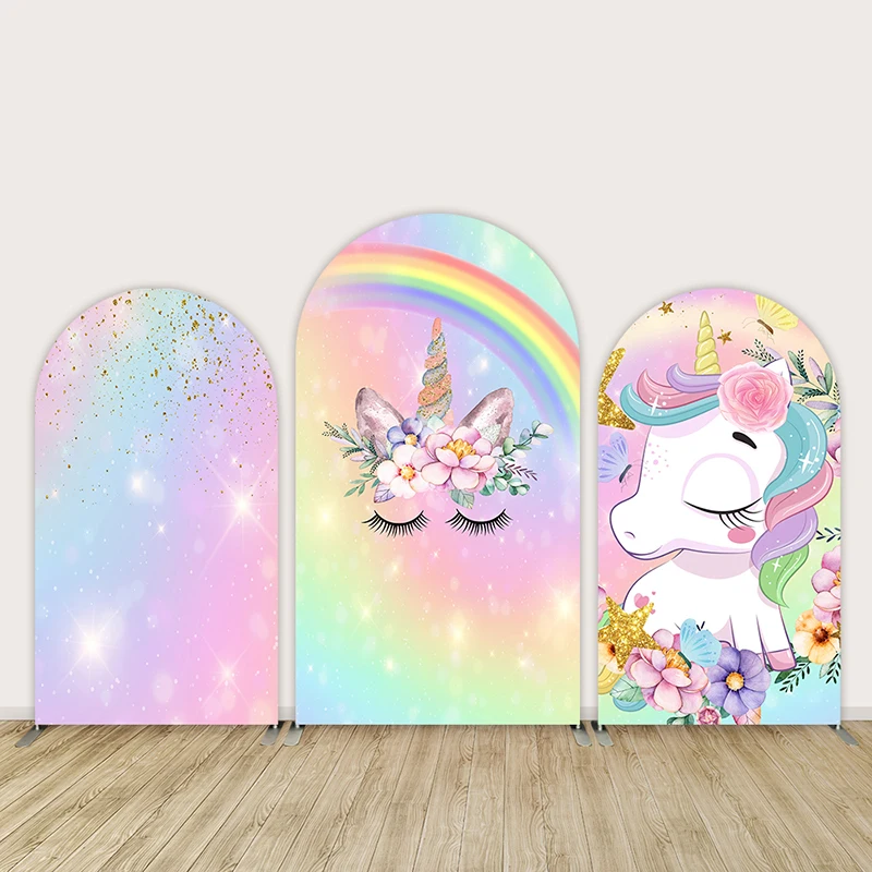 

Flowers Rainbow Unicorn Theme Birthday Party Decoration Chiara Backdrop Arched Wall Cover