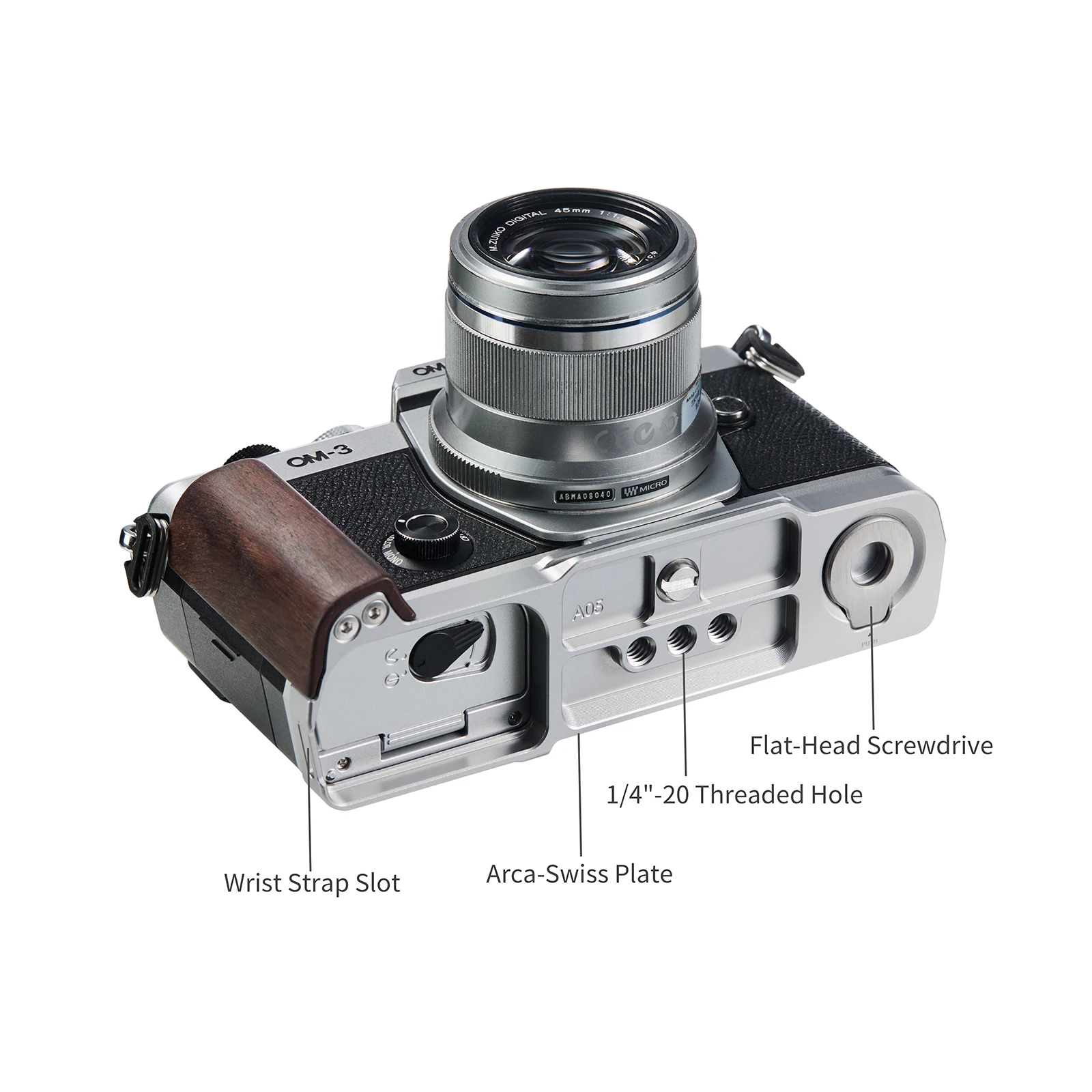 Płytka montażowa SmallRig w kształcie litery L do OM SYSTEM OM-3 z drewnianym uchwytem, wbudowana płytka szybkiego montażu Arca-Swiss do statywu -5563 — zdjęcie produktu 2