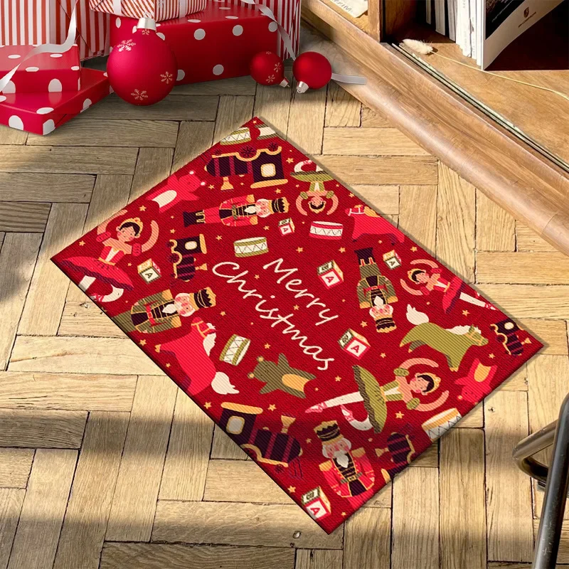 VIKAMA Nutcracker Christmas Floor Mat Festive Decoration Home Carpet Cartoon Non-Slip Kitchen Hallway Balcony Floor Entrance Ma