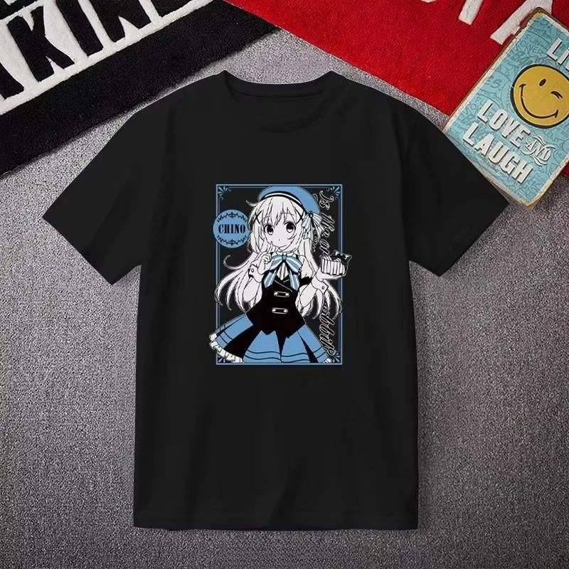 Is The Order A Rabbit GochiUsa Graphic T-shirt Vintage Washed Iyashikei Anime Merch Harajuku Unisex Cotton Short Sleeve Tee Tops