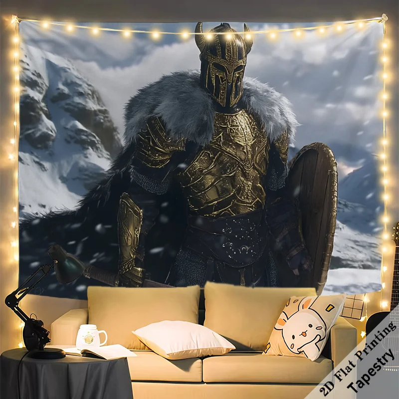 Large Fantasy Knight Tapestry Wall Decor Epic Medieval Warrior Armor Art Room Background Gothic Man Cave Decoration