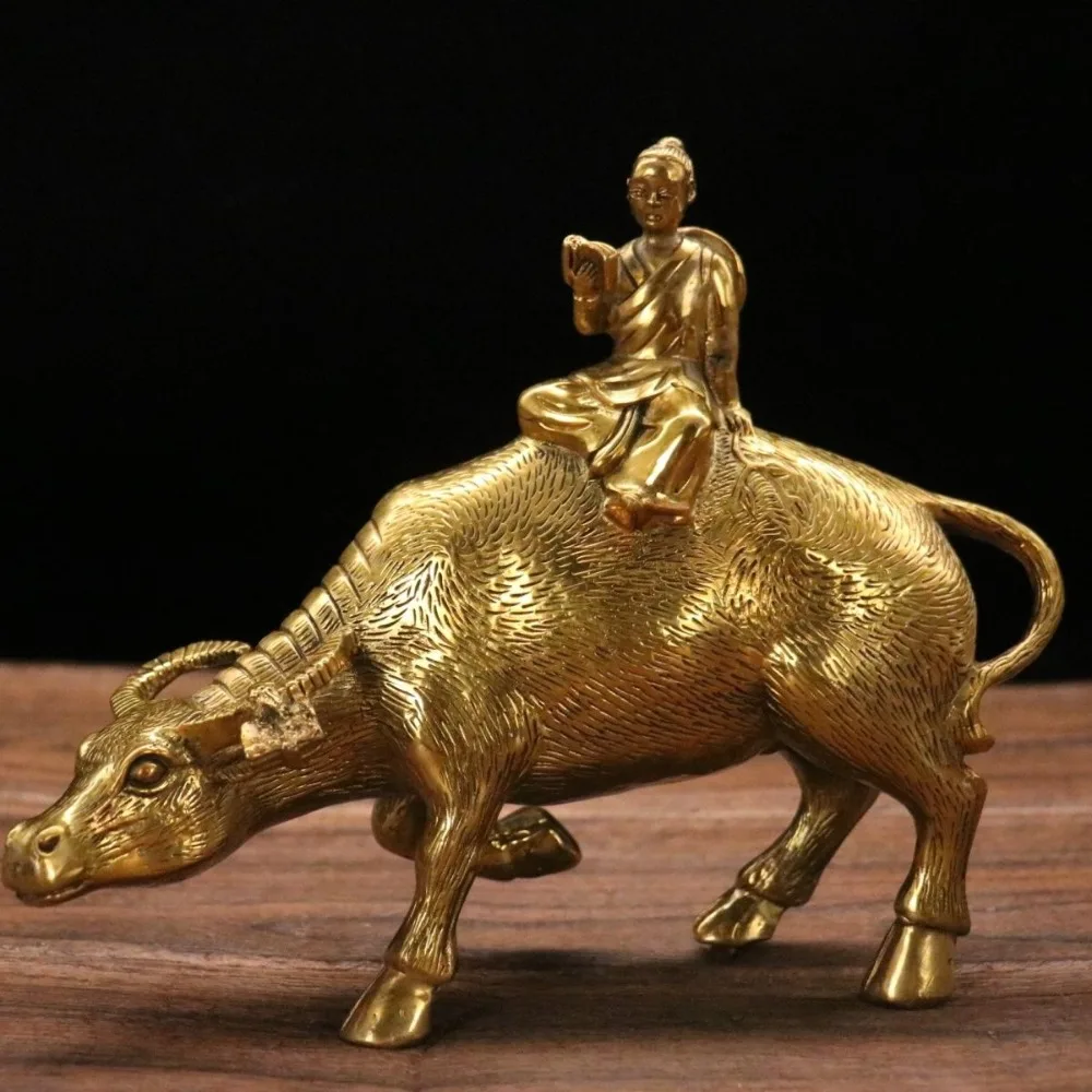 Shepherd Boy Riding A Yellow Calf: Gift, Home Decor, Handcrafted, Creative, Study Desk, Animal Figurine