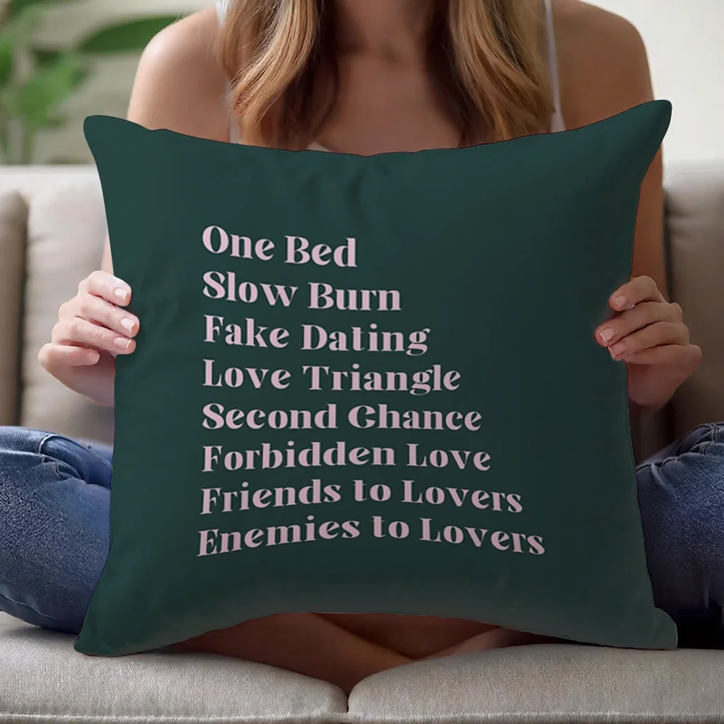 Short Plush BookTok Romance Pillowcase 18x18 Inch Double Sided Pink Text Print Cushion Cover Zipper Cozy Nook Decor