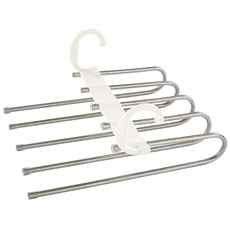 

HOT-4 Pcs Trouser Hanger Space-Saving 5 In 1 Trouser Hanger Multiple Made Of Stainless Steel Extendable For Trousers Scarves