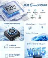 NIPOGI Mini PC AMD Ryzen 3 3250U Desktop Mini Computers 8GB RAM 256GB M.2 SSD WiFi 5, BT 4.2,DUAL 4K Display Windows 11 Pro 2