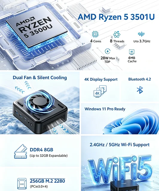 NIPOGI Mini PC AMD Ryzen 3 3250U Desktop Mini Computers 8GB RAM 256GB M.2 SSD WiFi 5, BT 4.2,DUAL 4K Display Windows 11 Pro 2 NIPOGI Mini PC AMD Ryzen 3 3250U Desktop Mini Computers 8GB RAM 256GB M.2 SSD WiFi 5, BT 4.2,DUAL 4K Display Windows 11 Pro 2