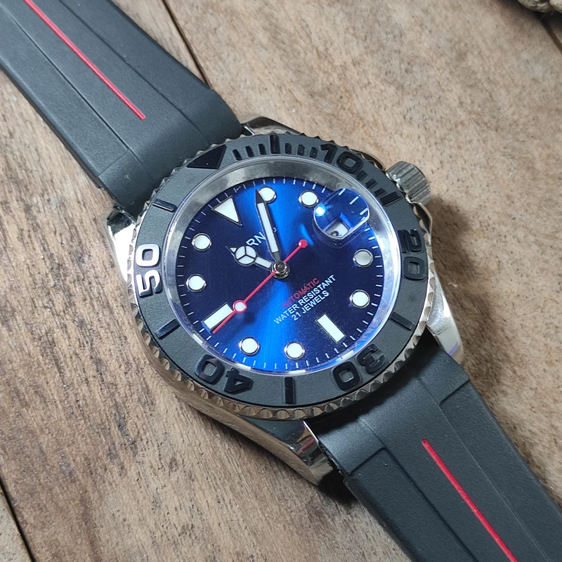 ساعة كوارتز Mingshi Yacht Jinggong لحركة 2315 مقاومة للماء وقوية ومضيئة للرجال شريط سطحي أزرق رياضي خارجي