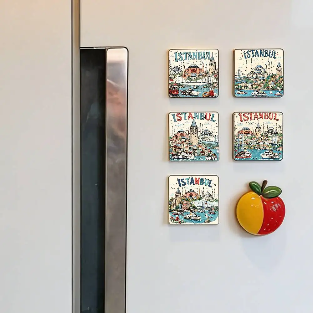 ISTANBUL City Aesthetic Art Refrigerator Magnets Personalized Fridge Magnet Square Shape Fridge Refrigerator Wall Decoration