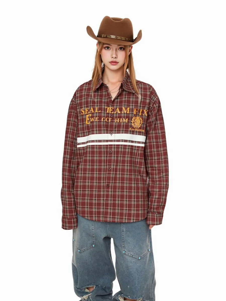 

Full Sleeve Aesthetic Plaid Printed Shirts Winter Fall Jackets for Women Men Loose Academia Gothic Grunge Outerwear Streetwear