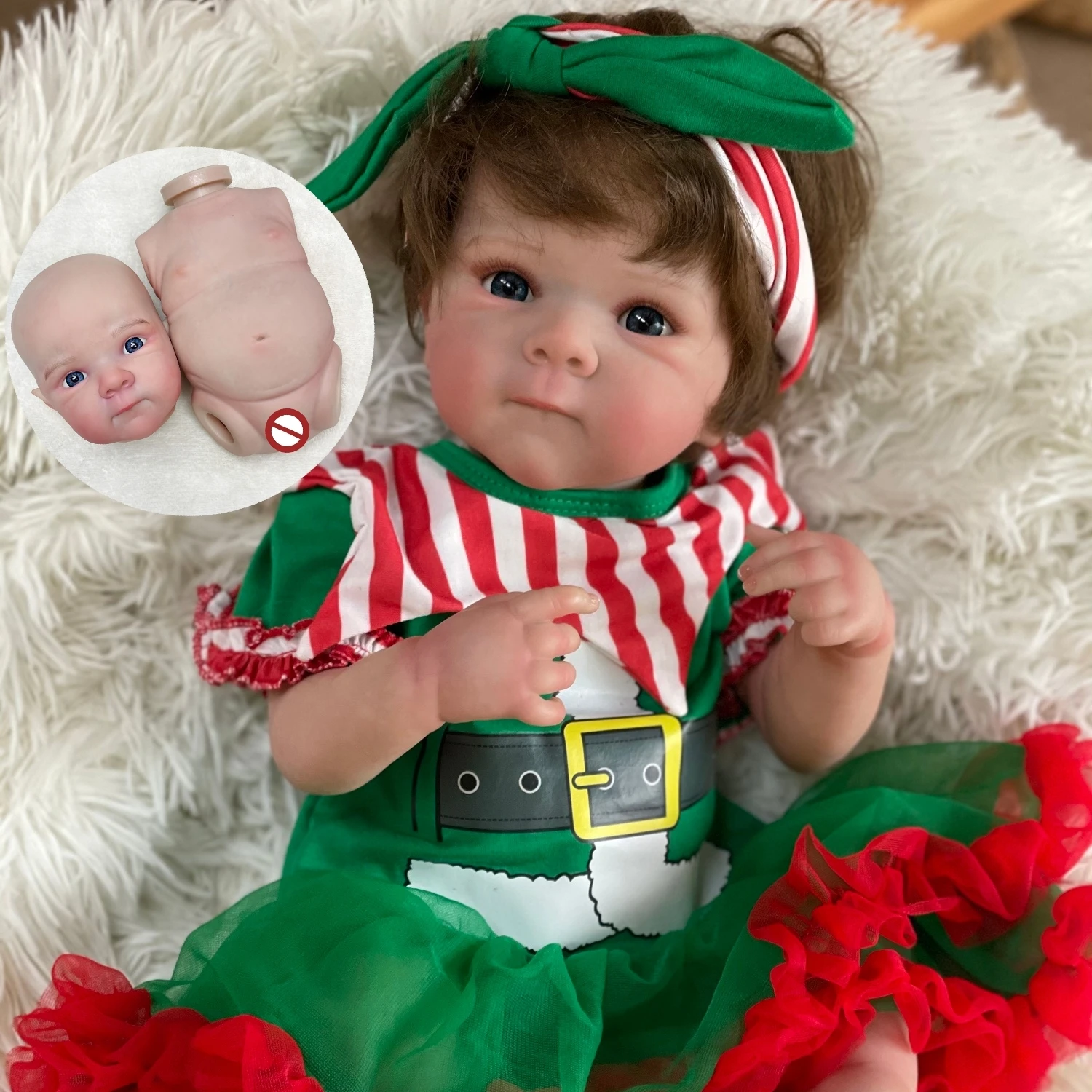 50cm Rooted Hair Bettie Full Body Silicone Vinyl Bebe Reborn Girl With Christmas Dress Handmade Lifelike Newborn Baby Girl