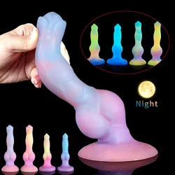 New Luminous Dildo Anal Sex Toy for Women Men Gay Colourful Glowing Dildo Big Penis Huge Soft Wolf Dog Dildo Butt Plug Adult Toy