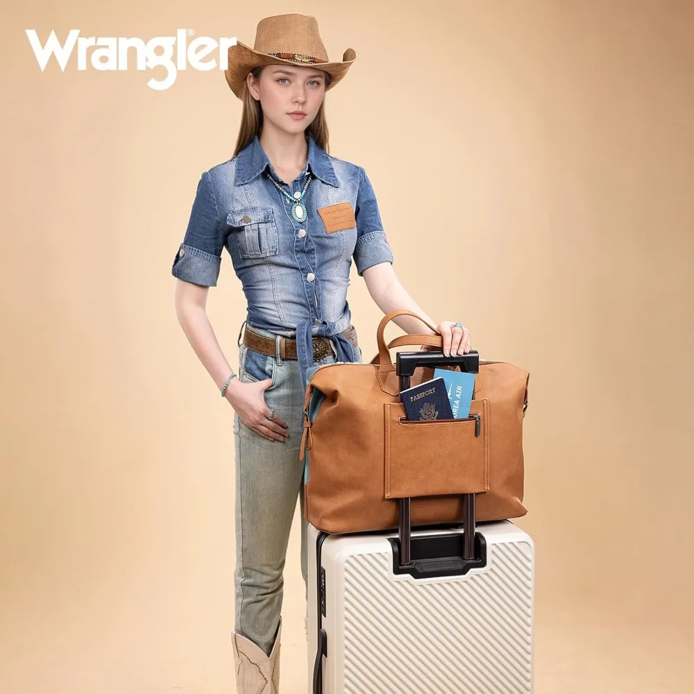 حقيبة من القماش الخشن للنساء - حقيبة سفر لعطلة نهاية الأسبوع باللون البني مع لمسة مصممة