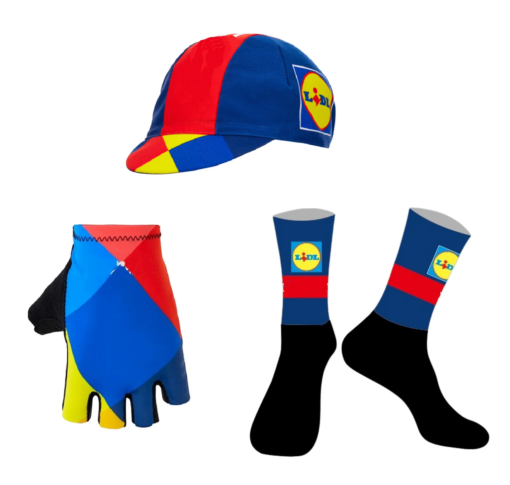 2024 LIDL Team One Pair Half Finger Cycling Gloves + ONE PAIR CYCLING SOCKS+ CAPS