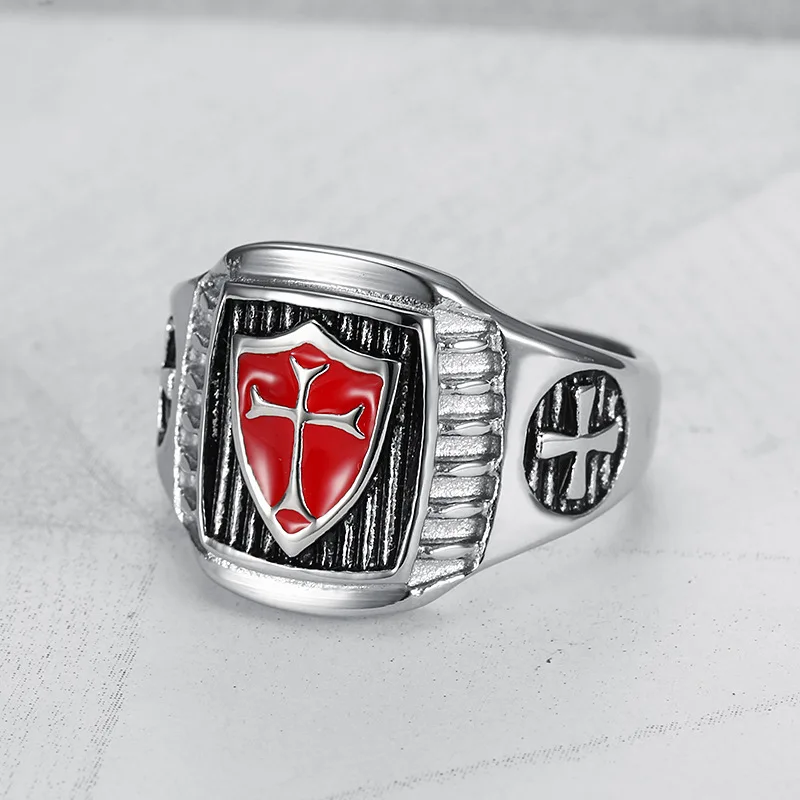 Alta calidad 2019 nuevo anillo cruzado para hombres Color plata moda caballeros reales templarios joyería de dedo anillos masculinos Anel