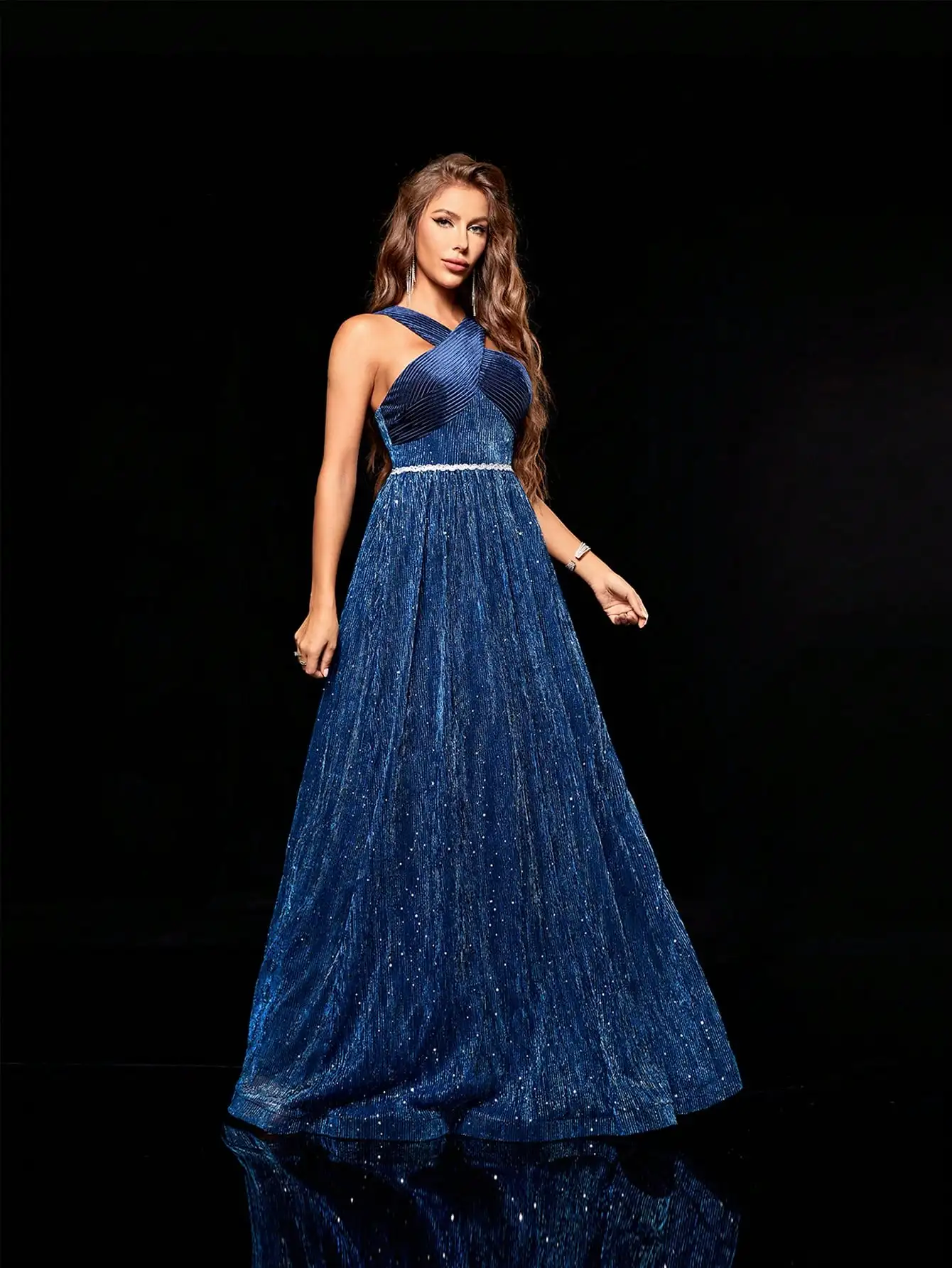 Mgiacy-ثوب سهرة مع ياقة متقاطعة ، مخمل ضد سلك ، تنورة كاملة رائعة ، فستان حفلة كرة ، فستان وصيفة العروس #4