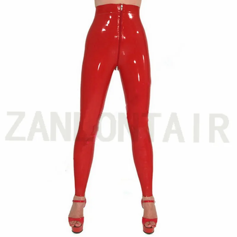 

Women Female Exotic Sexy Handmade Black Red Latex Crotch Zipper Tight Render Pants Leggings Customize Size Color