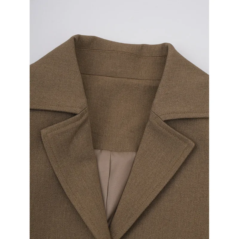 KWTX 2025 ฤดูใบไม้ผลิฤดูร้อนสีน้ําตาล Blazer ผู้หญิง VINTAGE Slim SINGLE Breasted Belted JACKET กระเป๋า Elegant Office ชุดลําลอง