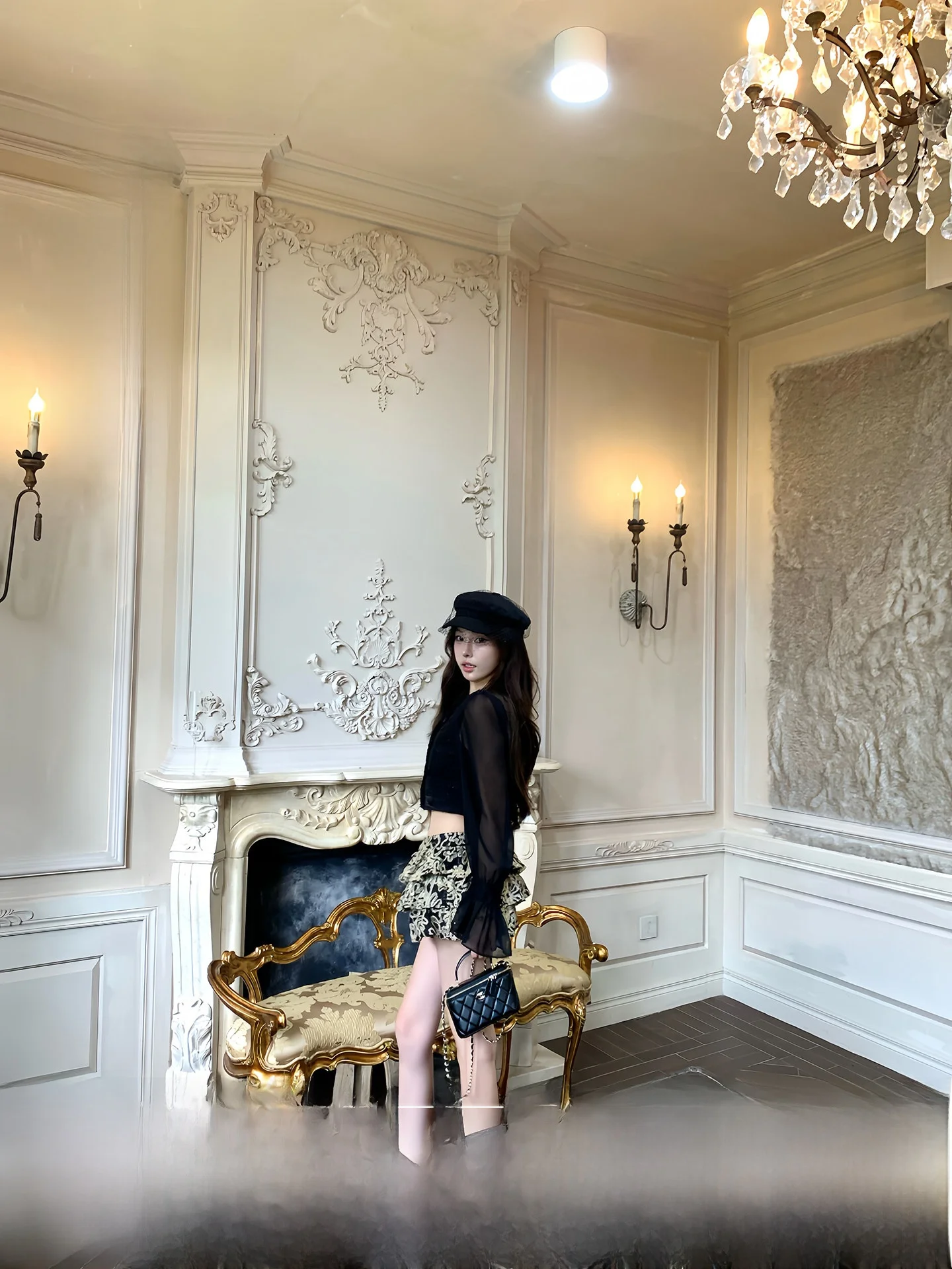 

Комплект Fan Fan: Женская рубашка с длинным рукавом в стиле карамельного винтажа и короткая юбка с кружевной вышивкой, прямой крой, на пуговицах, поло-стиль