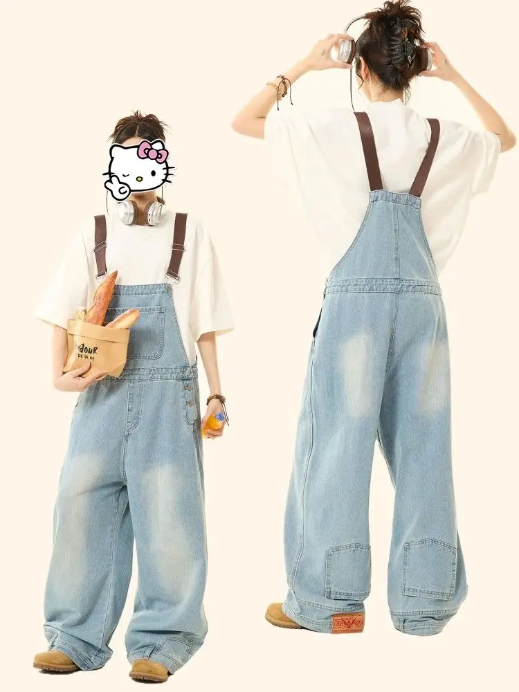 2025 Primavera/Estate nuova tuta da cowboy da donna pantaloni larghi con cinturino a vita alta