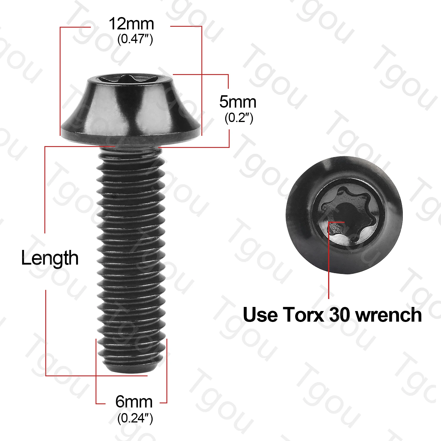 Tgou Titanium Bolt M6x16/20mm T30 Torx Head Screws for Motorcycle Bicycle 8pcs