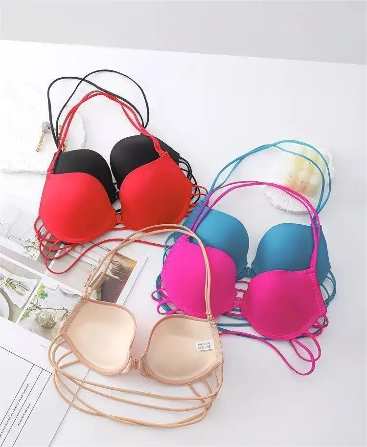 Sexy Thin Suspender Front Button Beautiful Back Bra perfect for A/B/C size Demi Cup Bras Design Lady Straps Wire Free Bralette