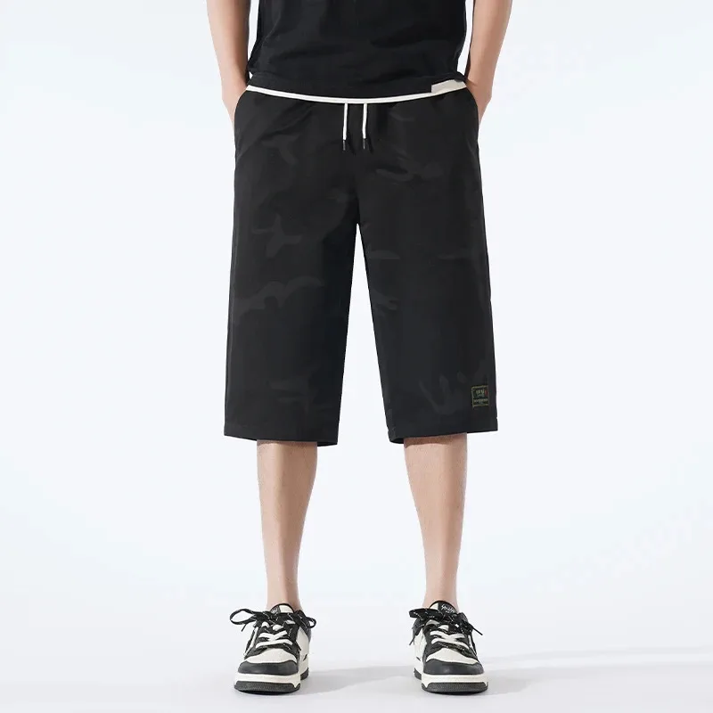 

Loose Fit Camouflage Workwear Capri Pants Men's Summer Thin Style Casual Shorts Straight Leg Polyester Fiber Sporty Trousers