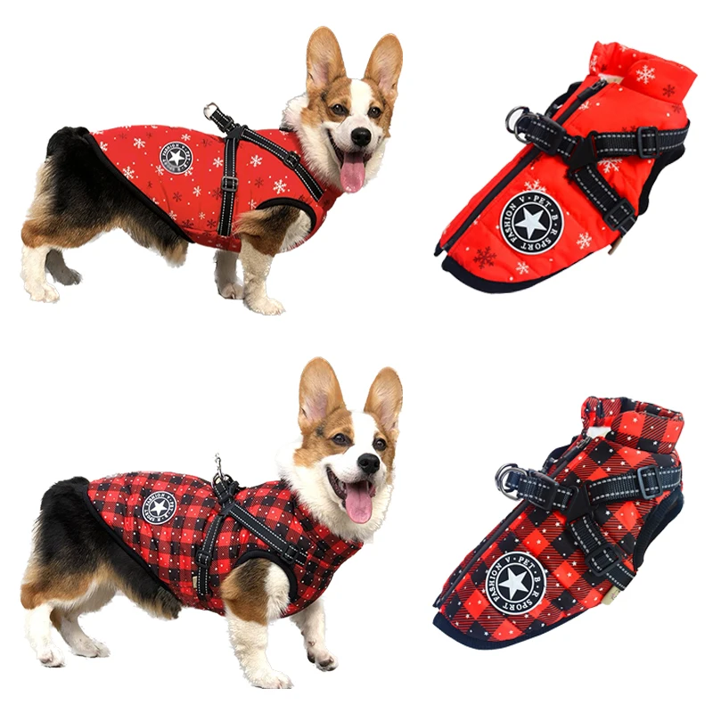 

Christmas Pet Jacket with Harness Waterproof Dogs Clothes for Small Large Dog Outfits Chihuahua Labrador Costume Dog Accessories