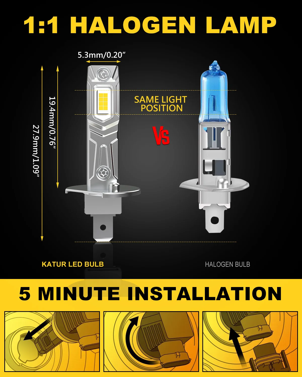 Katur 2x 16000LM H1 LED Canbus lampadina del faro per Volkswagen VW Peugeot 307 407 605 Kia H1 LED Super Bright Car Head fendinebbia