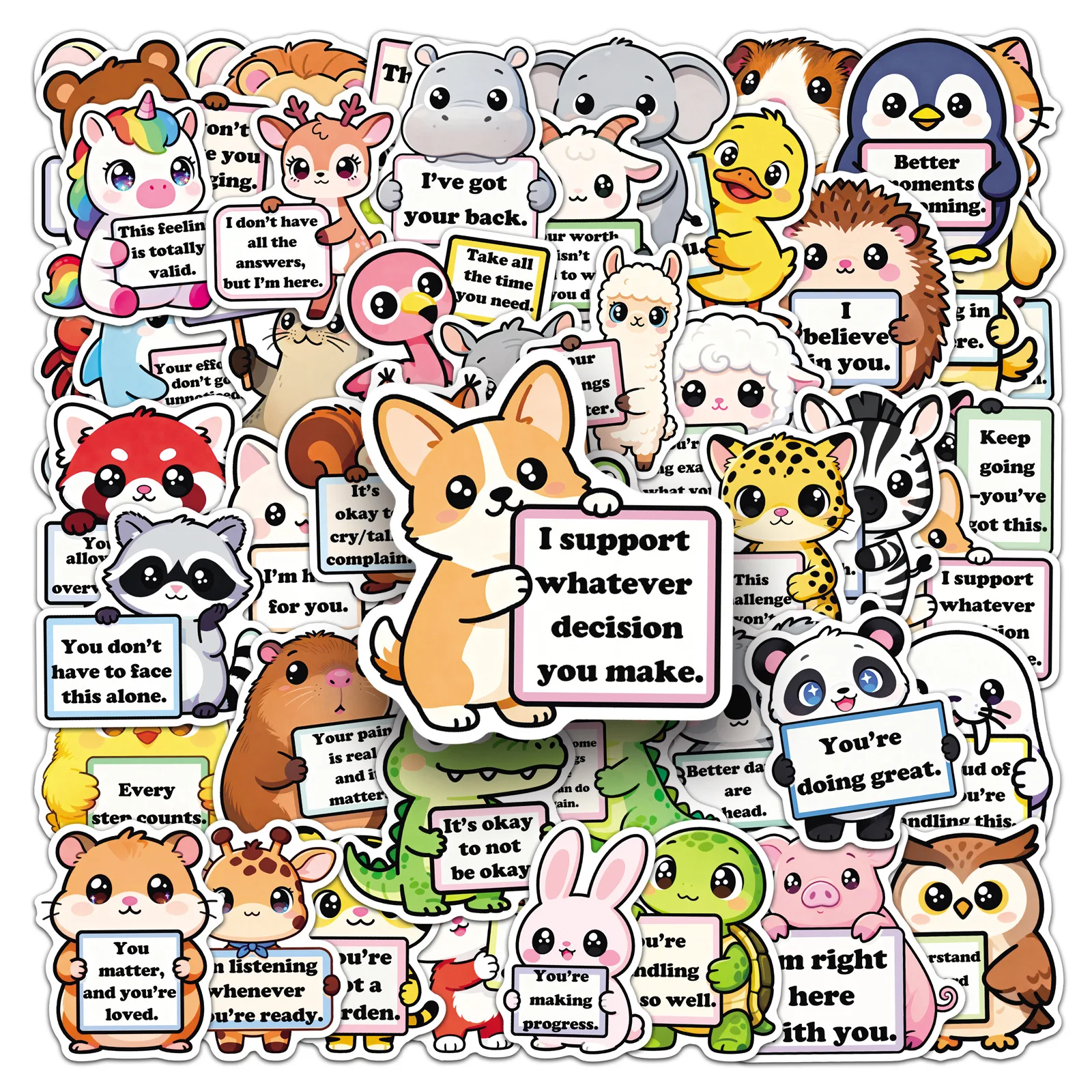 10/50 Uds. Pegatinas de grafiti de soporte emocional de animales energía positiva lemas en inglés calcomanía DIY portátil teléfono taza guitarra chico Juguetes