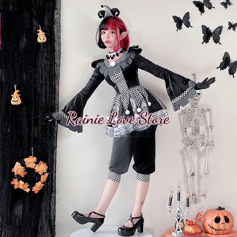 Halloween Clown sukienka Cosplay sukienki Lolita parodia klauny cyrkowe Cosplay świąteczne stroje karnawałowe mężczyźni kobiety