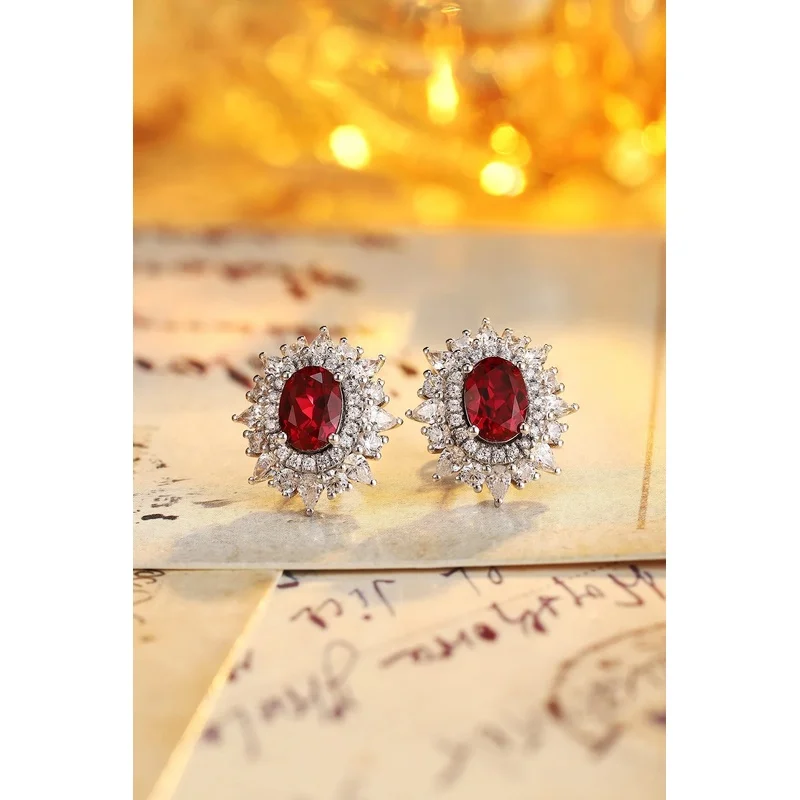 Oval Cut Lab Grown Ruby Stud Earrings in S925 Sterling Silver Lightweight Dainty Women’s Ear Jewelry Ideal for Sensitive Ears an