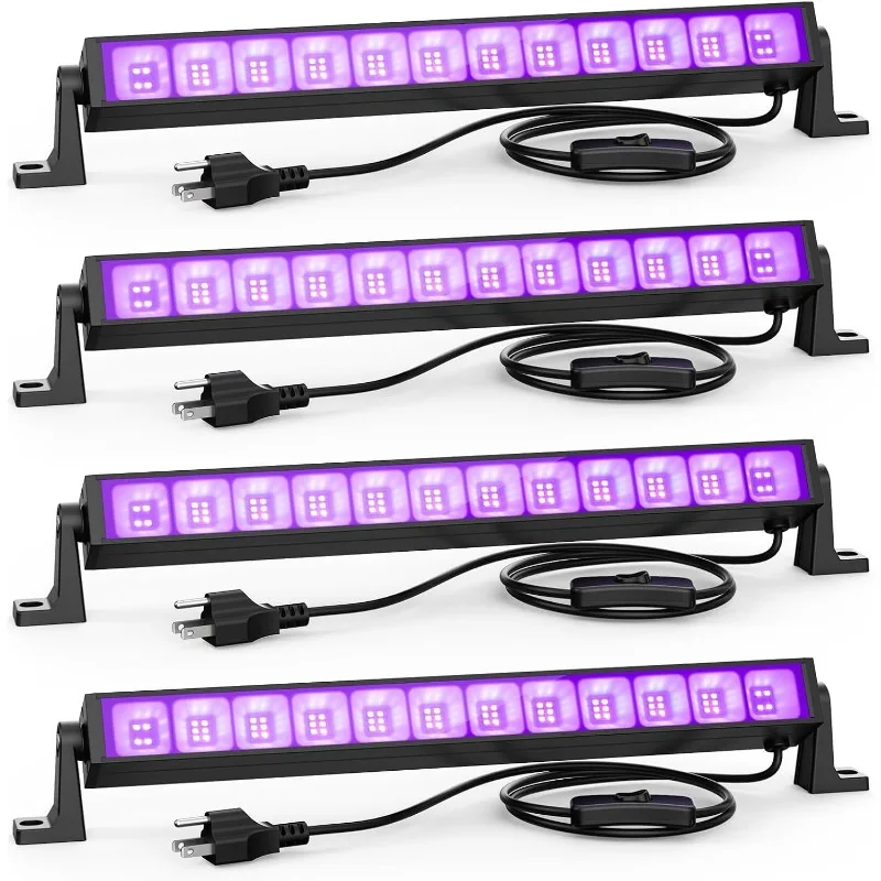 4PCS 40W LED Black Light Bar, Black Lights for Glow Party, Blacklight with Plug &Switch, Each Light Up 484 Sq