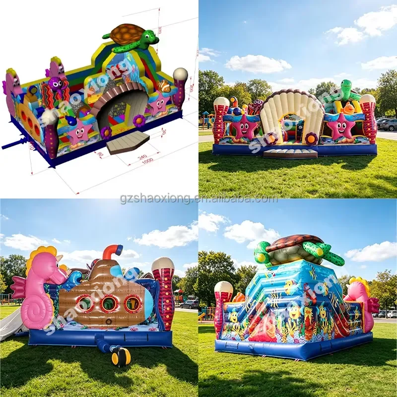 Commercial Inflatable Amusement Jumping Climbing Slides Park Combo Kids Inflatable Ocean Theme Fun Zone Activity Bounce House